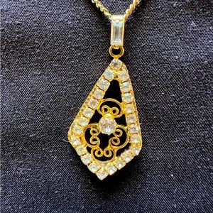 Vintage Gold Chain Necklace with Crystals